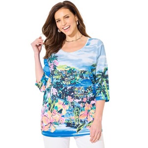Catherines Women's Plus Size 3/4 Sleeve Seasonal Tee - 1 of 4