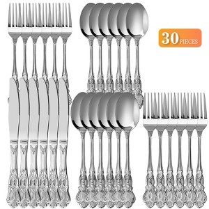 30-Piece Flatware Set for 6, Stainless Steel Retro Silverware with Vintage Baroque Design, Mirror Finish & Dishwasher Safe - 1 of 4