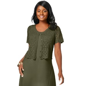 Jessica London Women's Plus Size Crochet Shrug - 1 of 4