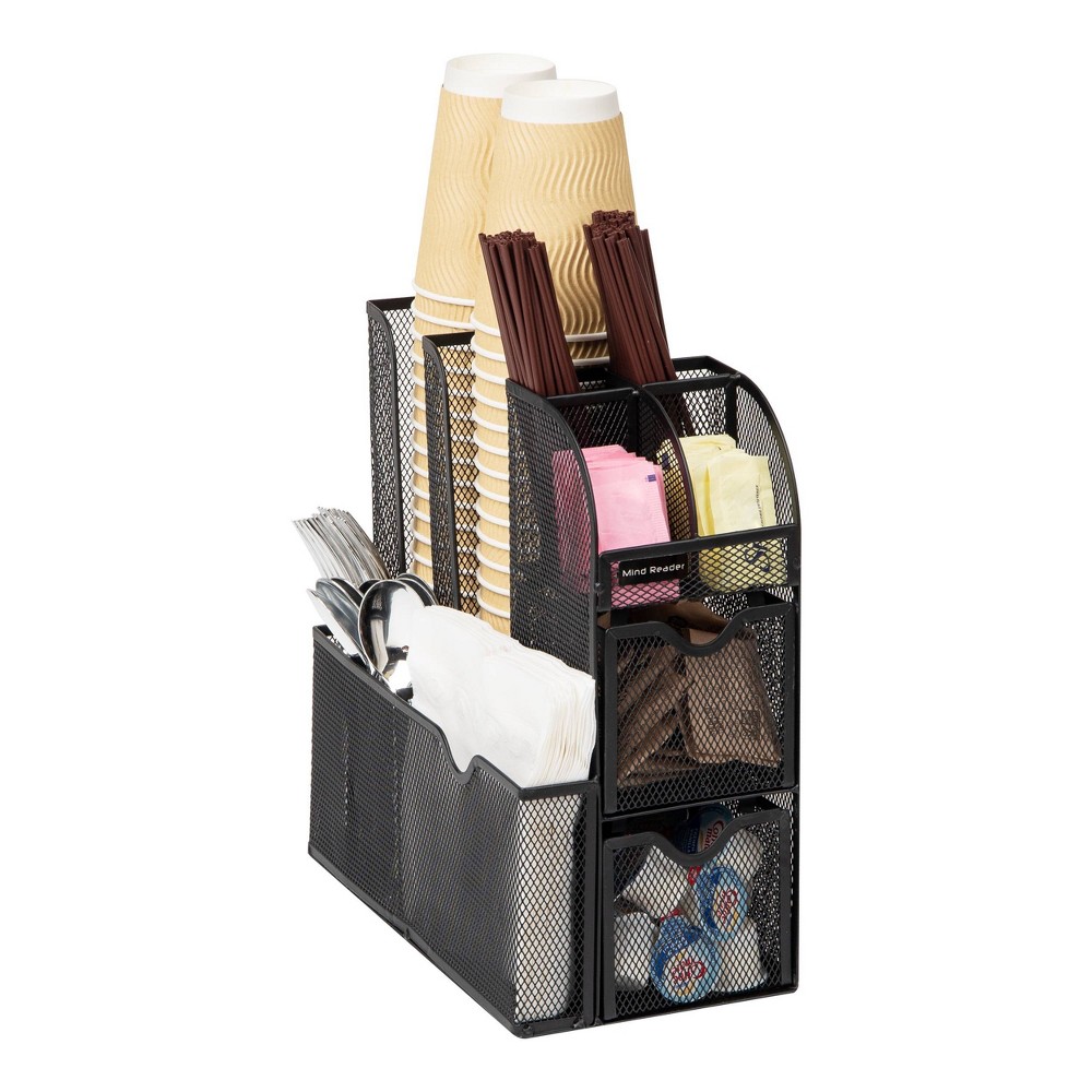 Mind Reader Metal 11 Compartment Cup and Condiment Organizer Black