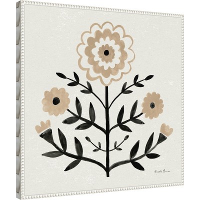 Garden Folk Flowers I Beige and Black Canvas Wall Art with White Frame