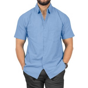 HAPPY BAY Men's Short Sleeve Button Down Solid Beach Vacation Shirts Summer Casual Camp Collared Shirt Business Work Shirts - 1 of 4