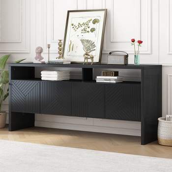 Modern Sideboard, Buffet Storage Cabinet with Double-Storey Tabletop and Ample Storage Space, Black-ModernLuxe
