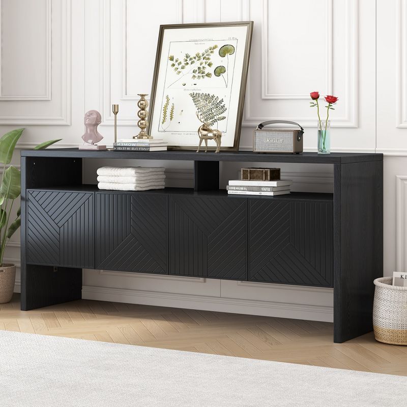 Modern Sideboard, Buffet Storage Cabinet with Double-Storey Tabletop and Ample Storage Space, Black-ModernLuxe, 1 of 14