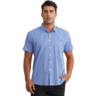 INSPIRE CHIC Men's Cotton Short Sleeve Formal Button Down Regular Fit Plaid Dress Shirts