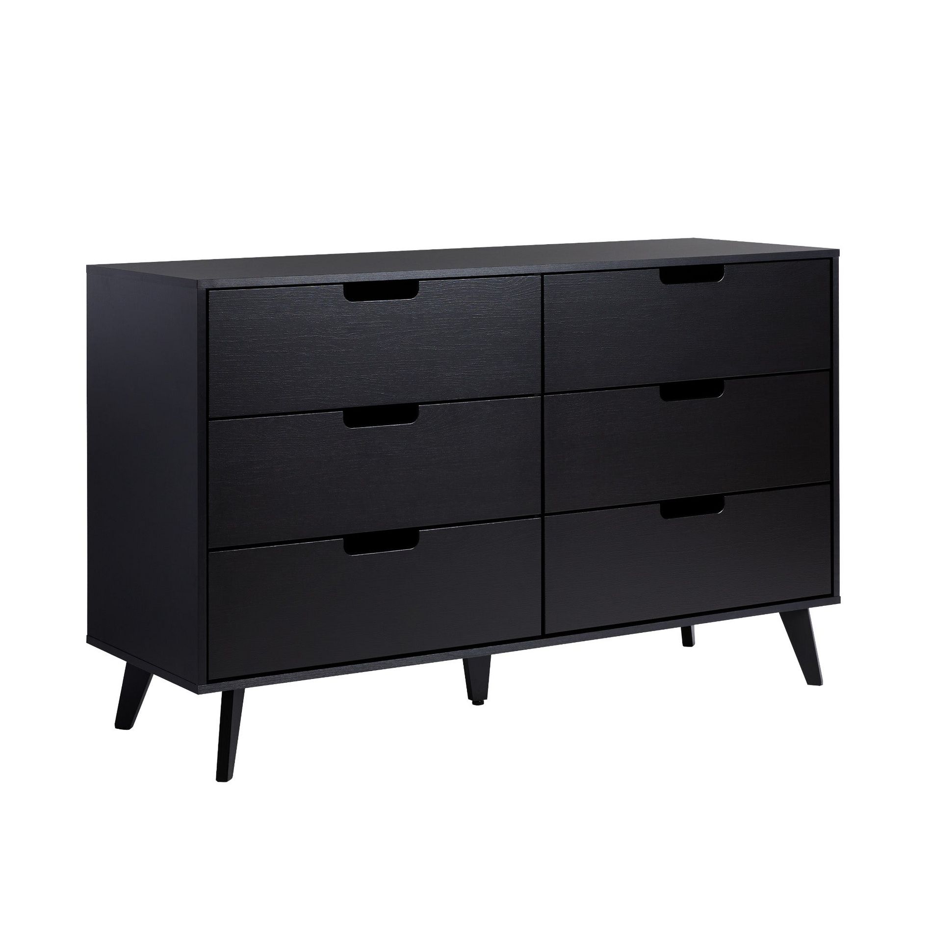 Mid-Century Modern 6 Drawer Dresser with Cut Out Handles Black - Walker Edison