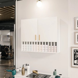Hair Color Organizer Rack, Wall-Mounted Adjustable Shelves Salon Cabinet, White - 1 of 4