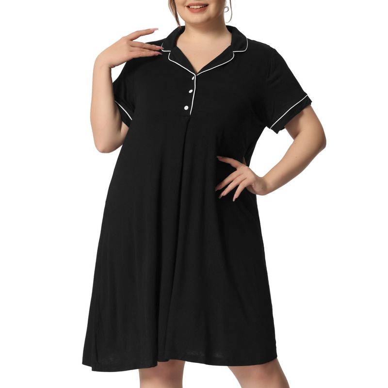 Agnes Orinda Women's Plus Size Short Sleeve Button Down Nightgown, 2 of 6