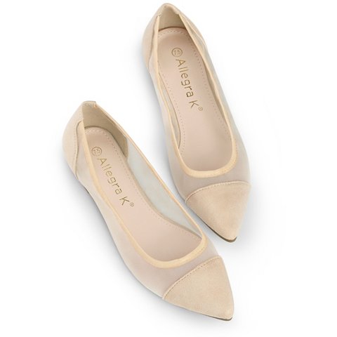 Обувь Allegra K Women's Closed Pointed Toe Slip-On Mesh Ballet Flats Beige 6