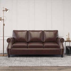 Sapphtopaz Modern PU Leather Sofa Couch Upholstered 3-Seater Sofa with Nailhead Trim & Wood Legs,Comfy Couches for Living Room,Apartment - 1 of 4