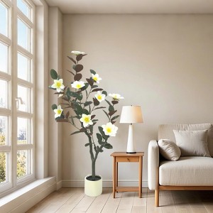 Artificial Magnolia Tree, Faux Flower Plant in Pot with Realistic Leaves & Flowers, Fake Magnolia Tree Blooming Floral Plant For Garden Office - 1 of 4