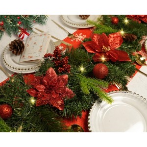 MOEPISY 6FT Christmas Garlands with Lights Artificial Flower Garlands, Burgundy - 1 of 4