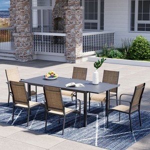 EROMMY 7 Piece Patio Expandable Table Dining Set, Outdoor Dining Table And Chairs Set For 4 To 8, 6 Textilene Chairs, 1 Iron Expandable Dining Table - 1 of 4