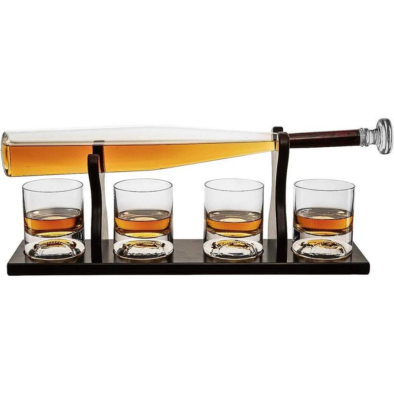 The Wine Savant Baseball Bat Design Whiskey & Wine Decanter Set Includes 4 Whiskey Glasses, Unique Gift Idea, & Stylish Home Decor - 750 ml, 1 of 7