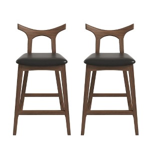 Ashcroft Furniture,Hester Solid Wood Upholstered Square Bar Chair (Set of 2) - 1 of 4
