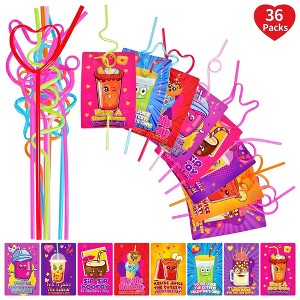 Fun Little Toys 36 PCS Valentine's Day Gifts for Kids, Drinking Straws for Classroom Exchange, Party Favors, and Prizes - 1 of 4