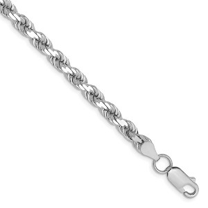 Black Bow Jewelry 4.5mm, 14k White Gold, Diamond Cut Solid Rope Chain Bracelet - 1 of 4