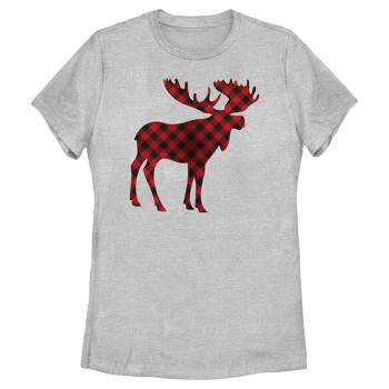 Women's Lost Gods Christmas Plaid Moose T-Shirt