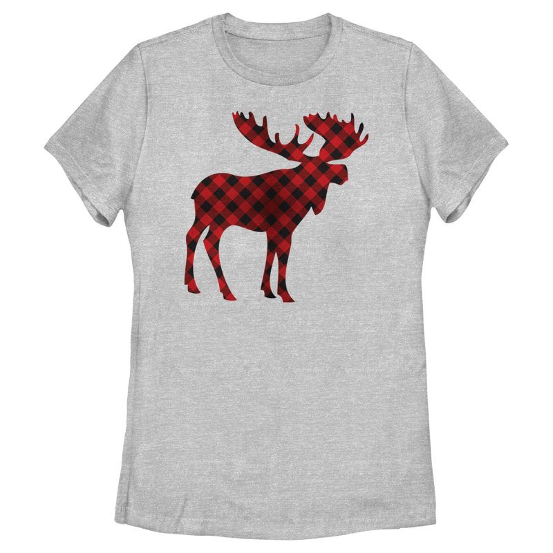 Women's Lost Gods Christmas Plaid Moose T-Shirt, 1 of 5