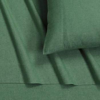 Tribeca Living Queen Yarn Dyed Portuguese Cotton Flannel Extra Deep Pocket Sheet Set Heather Evergreen