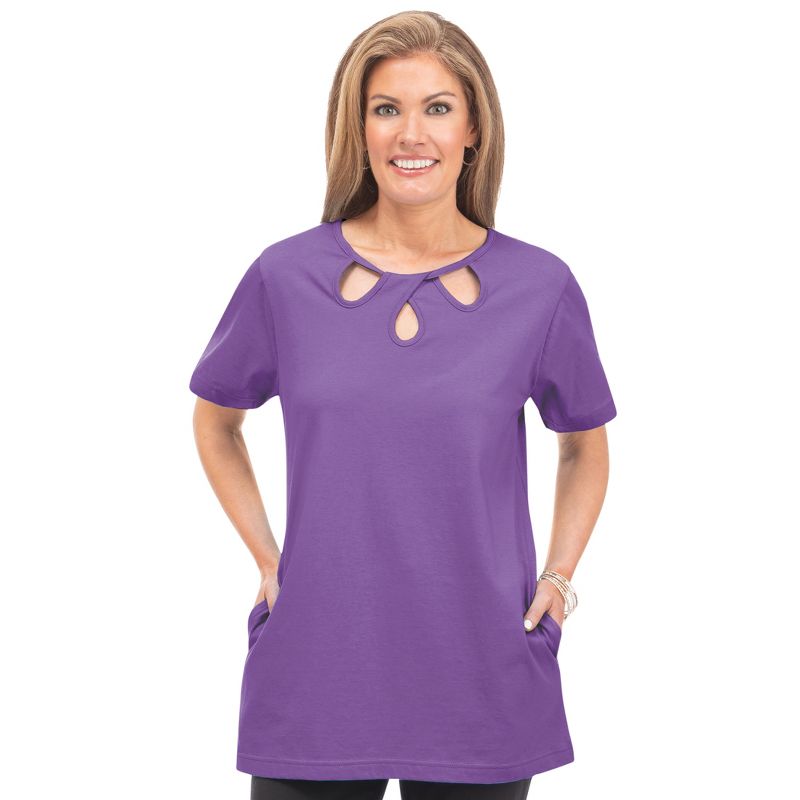 Collections Etc Stylish Cut-Out Scoop Neckline Short Sleeve Tunic, 1 of 5