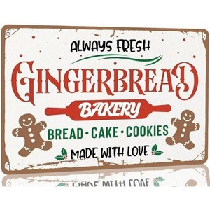 Lomsoe Christmas Cake Tin Sign Vintage Gingerbread Metal Tin Sign Christmas Wall Decor for Kitchen Farmhouse Restaurants Cafe 8x12 Inch - 1 of 1