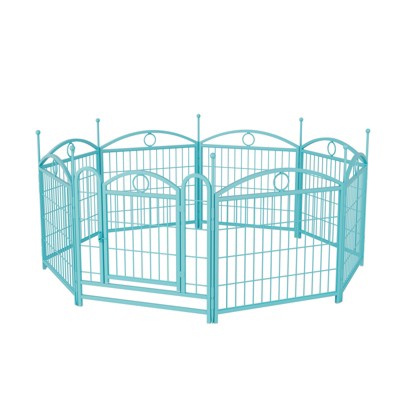 VisioGear Pet Doors, Gates and Pens, 24-inch 8 Panels Pet Dog Fence with Doors, Foldable Pet Pen for Pet Exercise, Blue, 48.4"*48.4"*24.2"