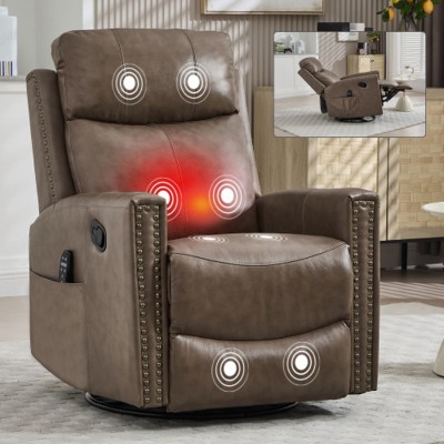 Luxury Leather Recliner Massage Chair with Heating, 360° Swivel Lounge Chair with Manual Button for Living Room or Bedroom–The Pop Home