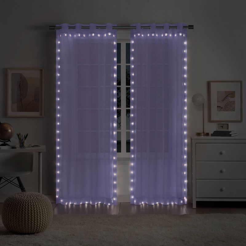 Kids' Sheer Starlight Light Up Hookless Curtain Panel Lights with Remote Control - Eclipse, 1 of 11