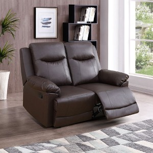 MAYEERTY Reclining Loveseat, 2-Seat Breathable Semi-PU Leather Recliner with Adjustable Backrests for Living Room, Brown - 1 of 4