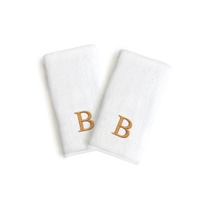 Linum Home Textles Monogrammed Luxury 100% Turkish Cotton Novelty White Hand Towels  (Set of 2) - 1 of 1