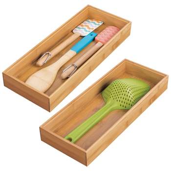 mDesign Stackable Wooden Bamboo Drawer Organizer Tray