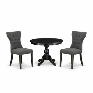 3-Piece Wirebrushed Black Solid Wood Top - Button Tufted Dining Room Set - Seats 4 - 1 of 4