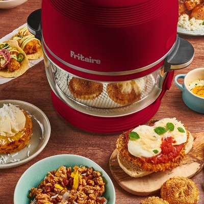 Cherry Red Glass Bowl Electric Air Fryer with Rotisserie, 5 Quart