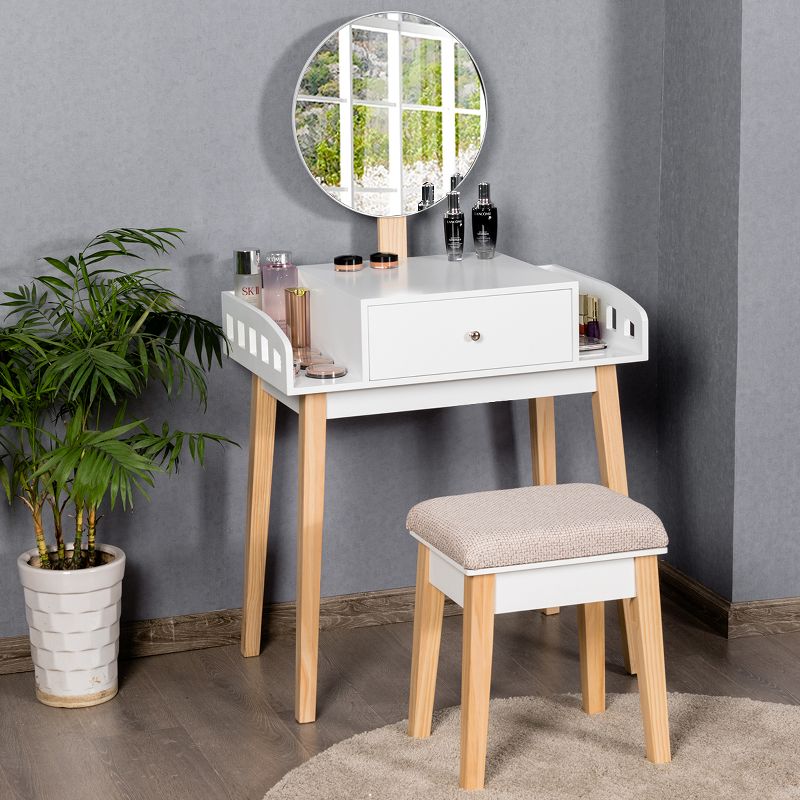 Costway Wooden Vanity Makeup Dressing Table Stool Round w/Drawer, 1 of 11