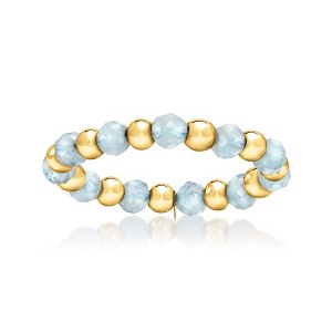 Pure Collection by Ross-Simons Aquamarine Bead Stretch Ring With 14kt Yellow Gold - 1 of 4