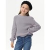 Girls Pullover Sweater Cable Knit Soft Comfy Sweater for Girls Crew Neck Sweater Puff Sleeve Ribbed Knit Cuff - 3 of 4