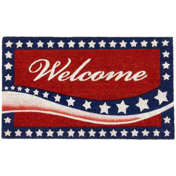 Northlight Red Coir "Welcome" Stars and Stripes Americana Outdoor Doormat 18" x 30"