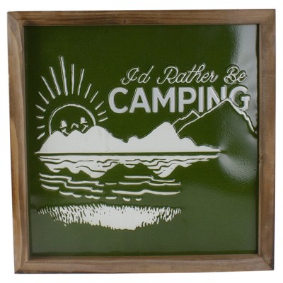 Raz Imports 14” Green and White I'd Rather Be Camping Metal Wall Art