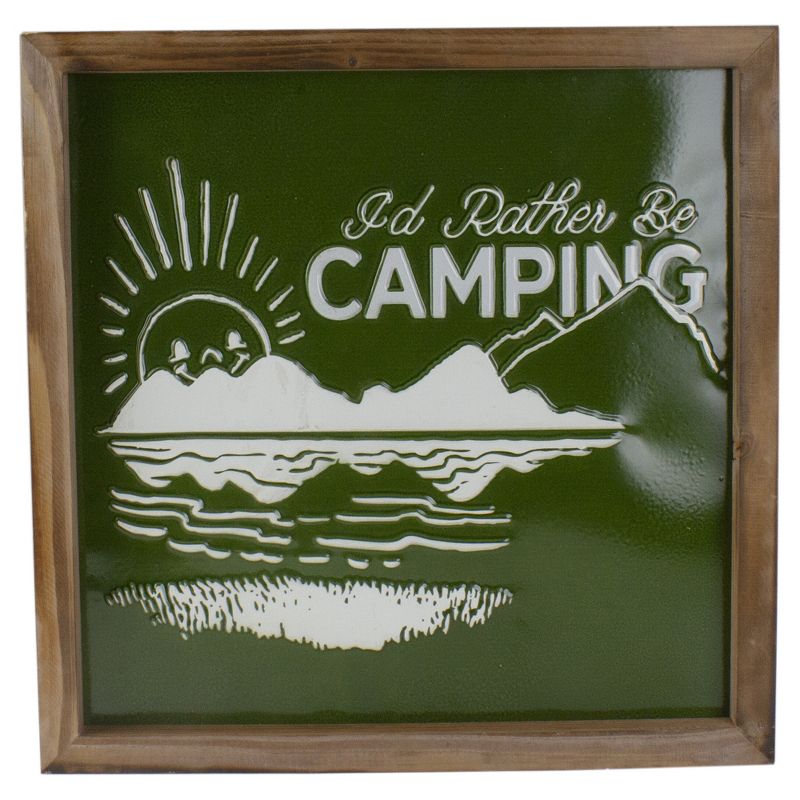 Raz Imports 14” Green and White I'd Rather Be Camping Metal Wall Art, 1 of 5