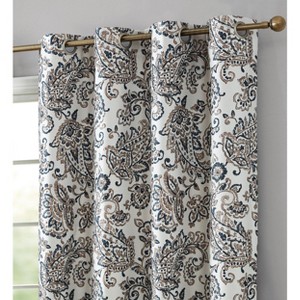 HLC.ME Amalfi Paisley Faux Silk 100% Blackout Thermal Lined Curtain Grommet Panels - Energy Efficient, Noise Reducing - Set of 2 - 1 of 4