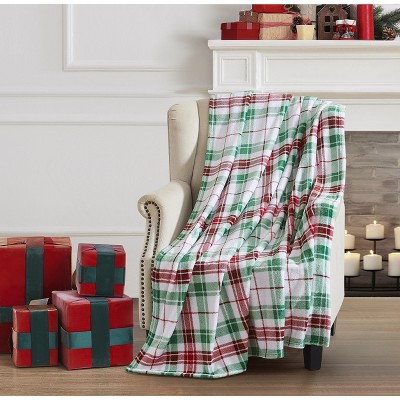 Kate Aurora Christmas Essentials Ultra Soft Plush Red White Green Plaid Accent Throw Blanket 50