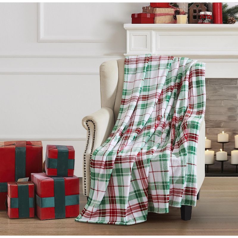 Kate Aurora Christmas Essentials Ultra Soft & Plush Red, White & Green Plaid Accent Throw Blanket - 50" x 60", 1 of 2
