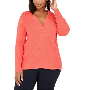 I.N.C International Concepts Womens Surplice Pullover Sweater, Orange, 3X - 1 of 1