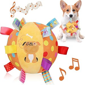 Dog Squeaky Plush Toy with Straps, 6-Inch Soft Stuffed Ball with Cotton Material and Bell Built-in, Pet Interactive Fetch Toy for Small to Large Dog - 1 of 1