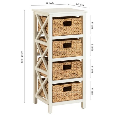 Walnut Wood Freestanding Storage Cabinet with Wicker Baskets