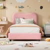 Coolmee Boucle Bed Frame with Upholstered Headboard, Soft Low Profile Sturdy Platform Bed with Rounded Corners Design, Heavy Duty, Wooden Slats - 3 of 4