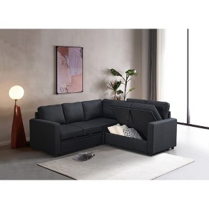 82.30" Convertible L-Shaped Sleeper Sectional Sofa with Pull-Out Bed & Storage Seat - 1 of 4