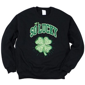 Simply Sage Market Women's Graphic Sweatshirt So Lucky Cheetah Shamrock - 1 of 3