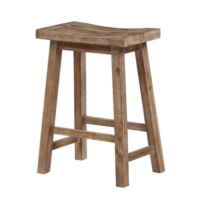 Wooden Frame Saddle Seat Counter Height Barstool with Angled Legs Gray - Benzara